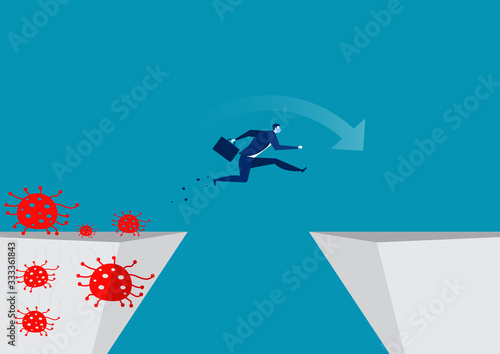 Businessmen jump over to escape coronary disease. coronavirus vector illustrator.