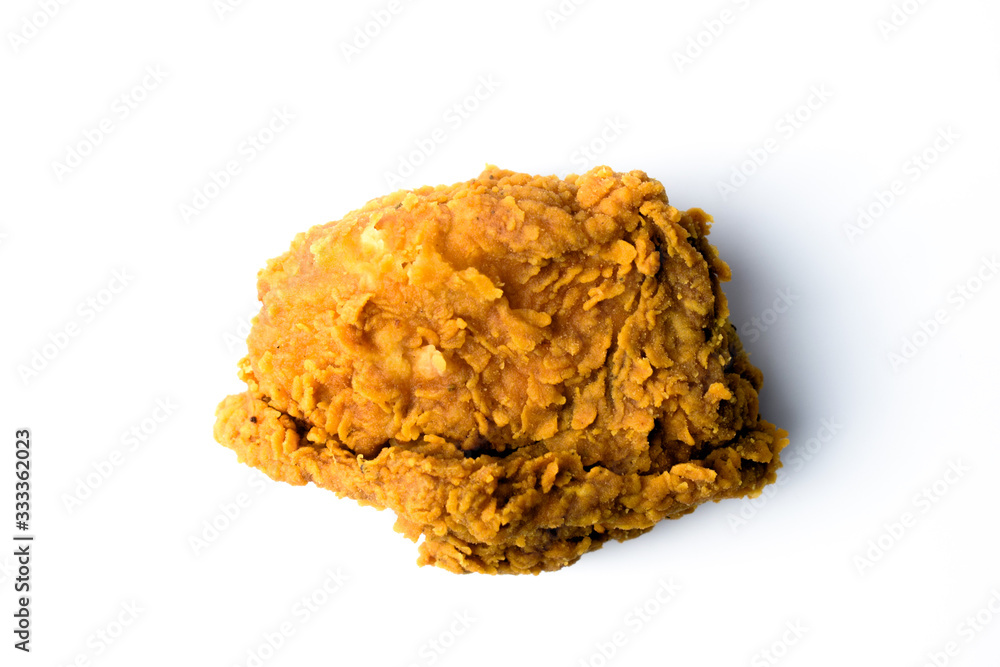 Close up fried chicken on white isolated background