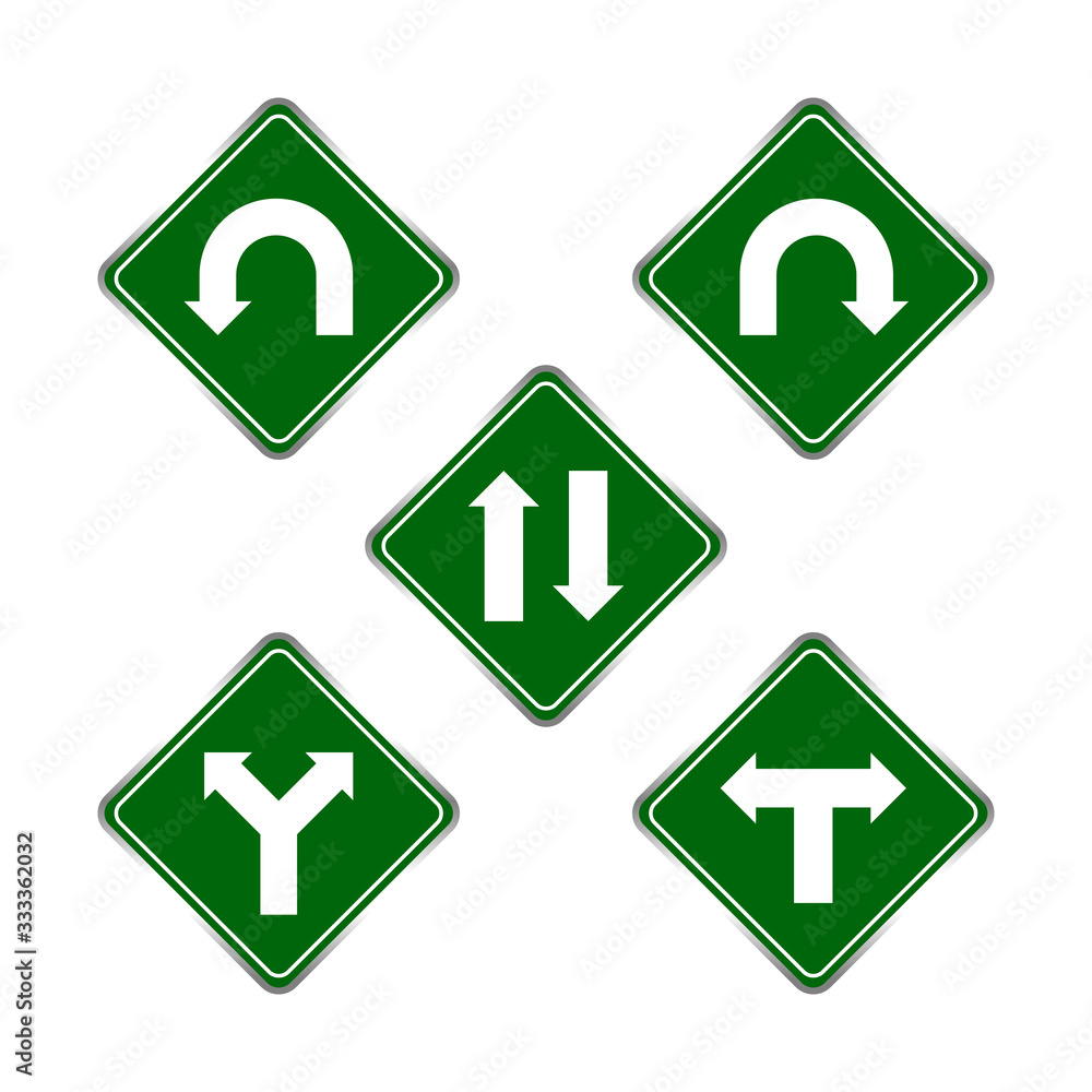 road signs green set, traffic road sign green isolated on white, signpost caution for direction, road sign and white arrow pointing road signs green set, traffic road sign green isolated on white, signpost caution for direction, road sign and white arrow pointing