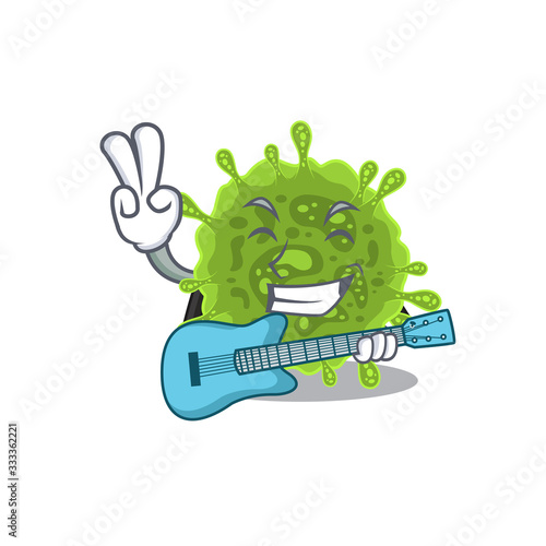 Supper cool coronavirus cartoon playing a guitar