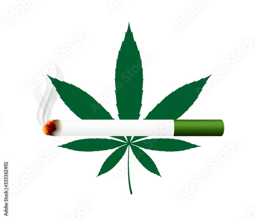 weed, cigarettes cannabis and leaf isolated white background, weed cigarettes