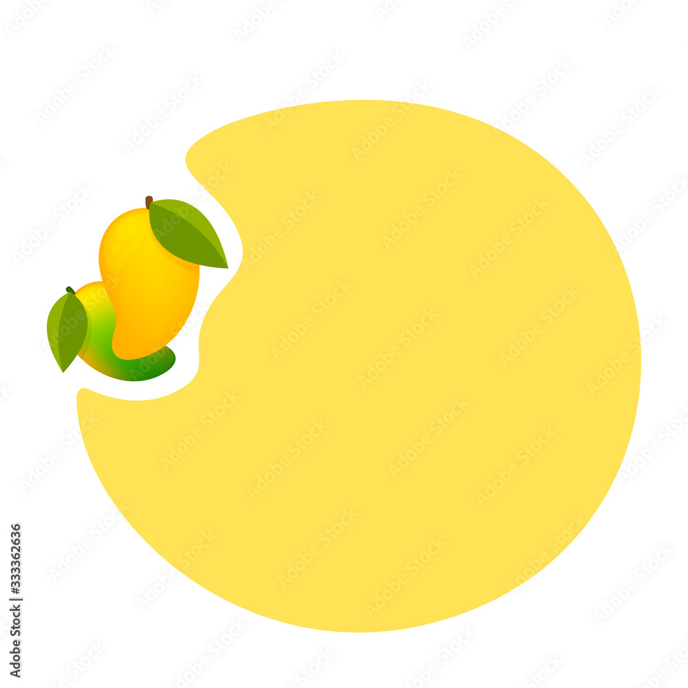 mango ripe fruit cute and circle frame copy space text, clip art of yellow mango for banner ad, mango simple with speech bubble yellow pastel for advertisement, illustration mango for icon and frame