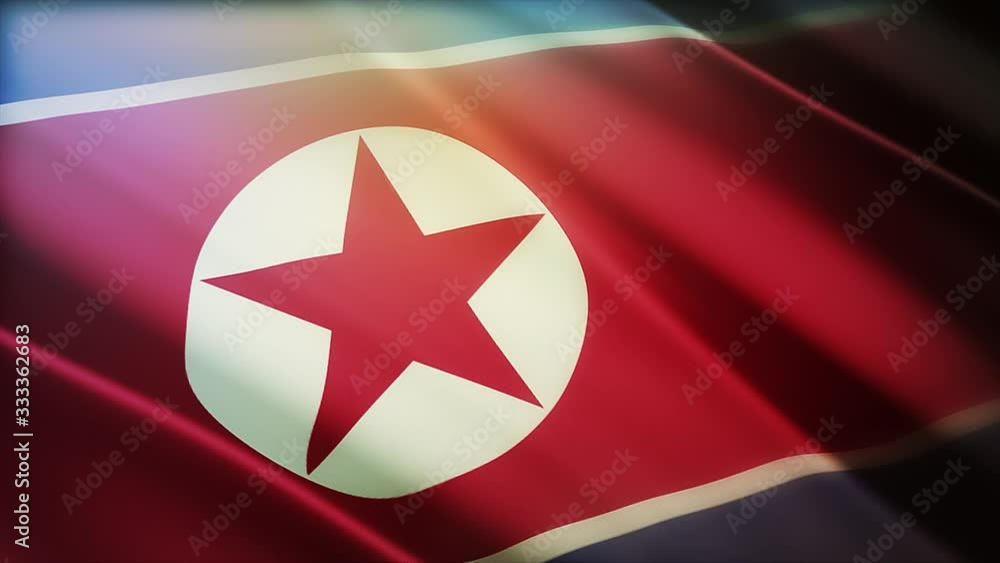 4k North Korea National flag slow loop seamless waving with visible wrinkles in Korean wind blue sky background.A fully digital rendering;animation loops at 20 seconds. 4k North Korea National flag slow loop seamless waving with visible wrinkles in Korean wind blue sky background.A fully digital rendering;animation loops at 20 seconds.