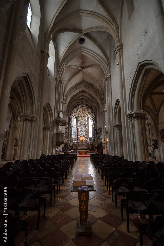 VIENNA, AUSTRIA - Interior of Saint Michael's Church. The church was built around 1200. The high altar was designed in 1782 by Jean-Baptiste d’Avrange. Michaelskirche