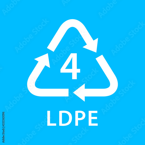 recycle arrow triangle LDPE types 4 isolated on blue background, symbology four type logo of plastic LDPE materials, recycle triangle types icon graphic, recycle plastic ecology icon