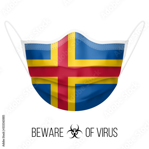 Medical Mask with National Flag of Aland Islands. Protective Mask Virus and Flu. Surgery Concept of Health Care Problems and Fight Novel Coronavirus (2019-nCoV) in Form of flag design