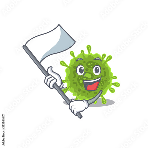 coronavirus cartoon character design holding standing flag