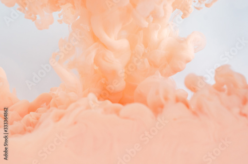 Blurred and focus pink poster color dissolving in water for abstract and backgorund concept. © baramyou0708