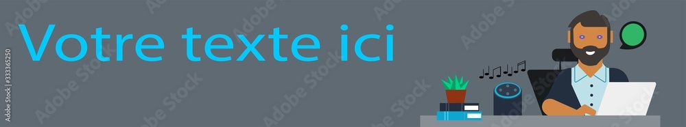 carte ou bandeau d'un homme travaillant sur ordinateur à son bureau sur fond gris avec place pour un texte carte ou bandeau d'un homme travaillant sur ordinateur à son bureau sur fond gris avec place pour un texte