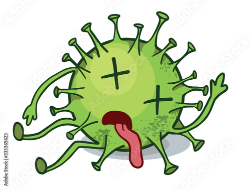 sticker with a dead green coronavirus