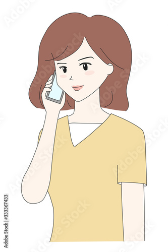 Woman talking on the phone. Vector illustration isolated on white background.