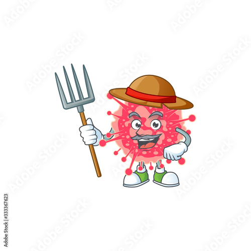 Coronavirus emergency in Farmer mascot design with hat and pitchfork
