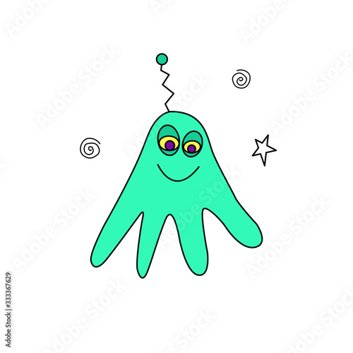 Cute funny alien. Design element, icon on the theme of UFO, space. Doodles vector illustration
