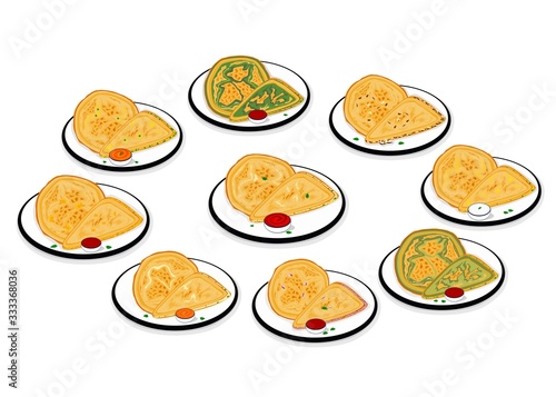 All Paratha Aloo,matar,dry fruit,gobi,methi,mooli,onion,palak,paneer indian Street Food Vector