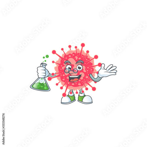 Coronavirus emergency brainy Professor Cartoon design grasp a glass tube