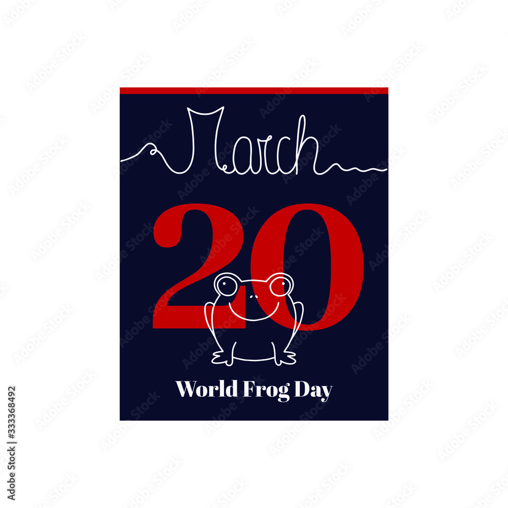Calendar sheet, vector illustration on the theme of World Frog Day on March 20th.
