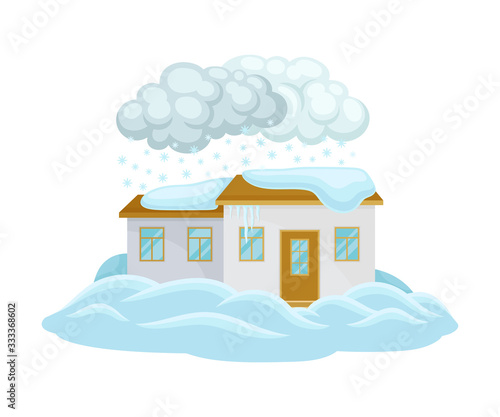 House Undergoing Natural Disaster Like Snow Drifts or Blockage Vector Illustration