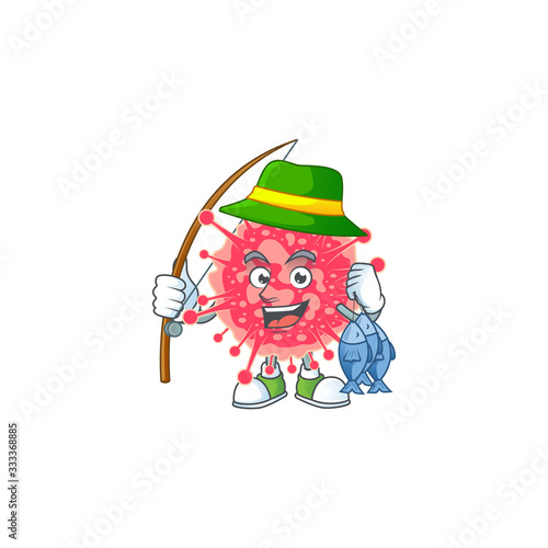 Cartoon character of funny Fishing coronavirus emergency