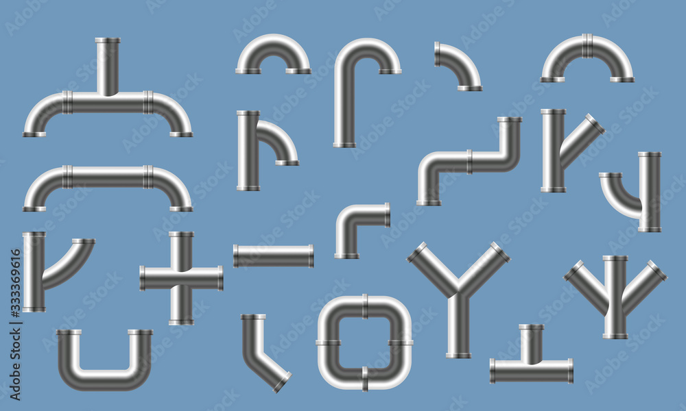 Set pipes different types collection. Plumbing, pipeline water, gas