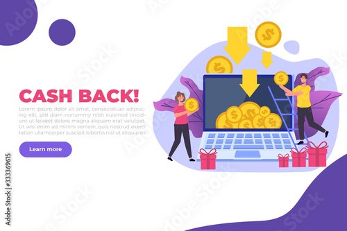 Money cash back, online banking, money growth concept. Flat vector  illustration.
