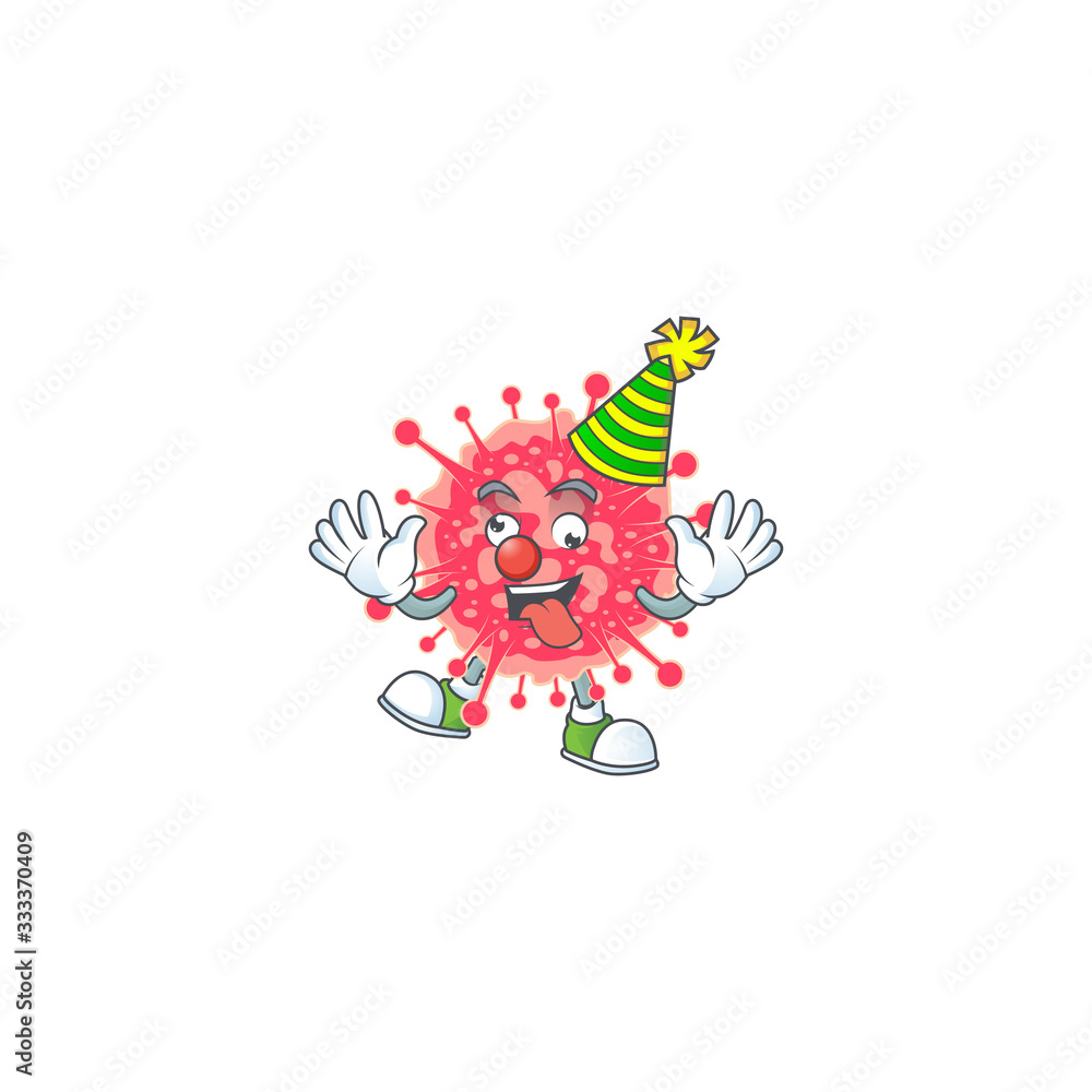 Cute and Funny Clown coronavirus emergency presented in cartoon character design concept