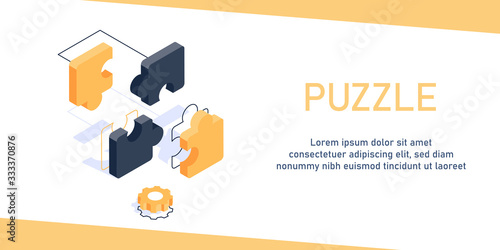 teamwork concept with puzzle. Can use for web banner, infographics,Jigsaw puzzle piece icon,flat design icon vector illustration,isometric