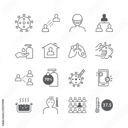 icons set coronavirus covid-19 thin line design.