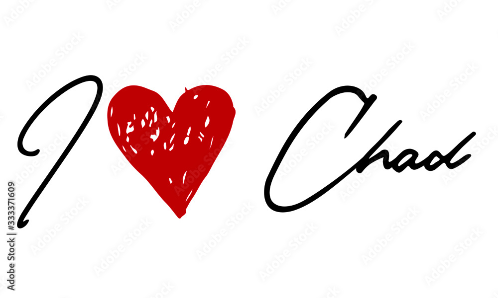 I love Chad Red Heart and Creative Cursive handwritten lettering on white background. I love Chad Red Heart and Creative Cursive handwritten lettering on white background.