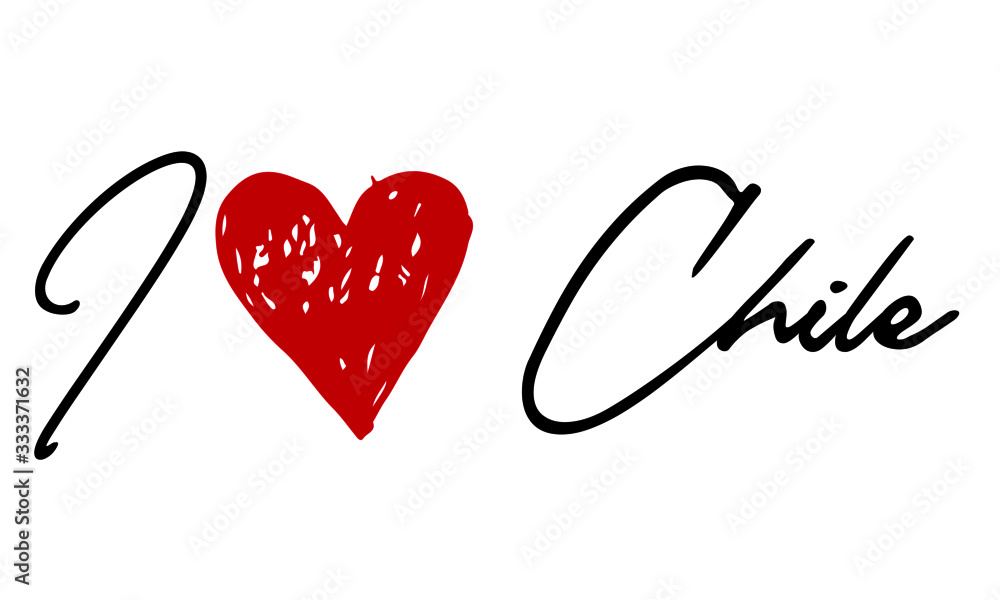 I love Chile Red Heart and Creative Cursive handwritten lettering on white background. I love Chile Red Heart and Creative Cursive handwritten lettering on white background.