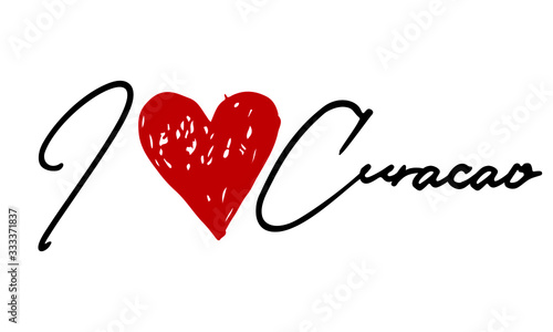 I love Curaçao Red Heart and Creative Cursive handwritten lettering on white background.