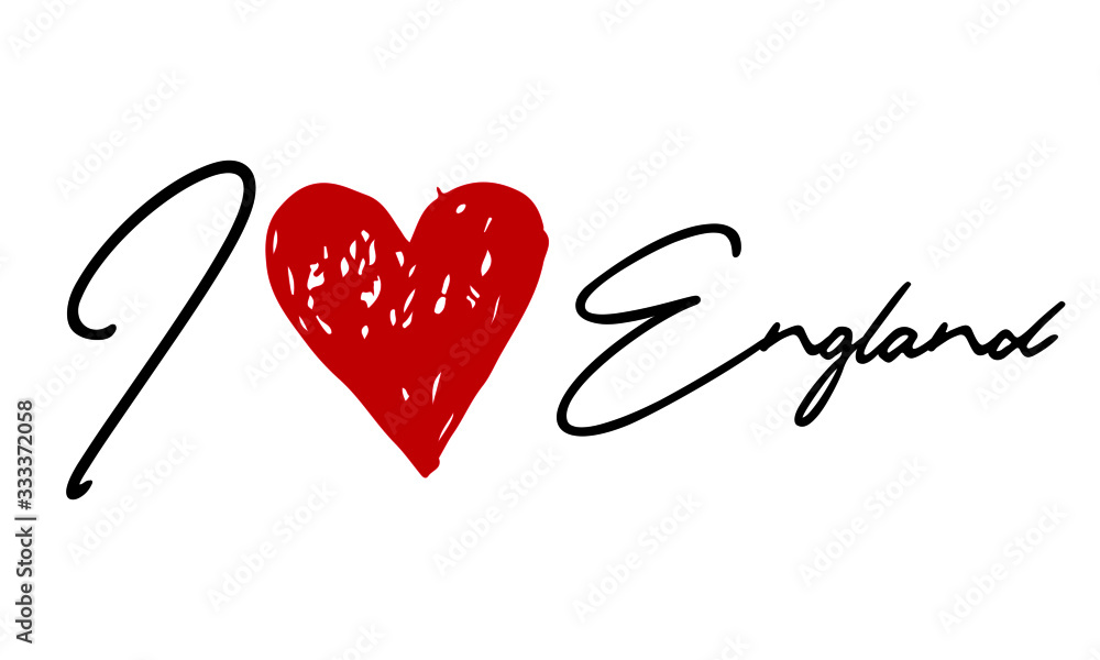 I love England Red Heart and Creative Cursive handwritten lettering on white background. I love England Red Heart and Creative Cursive handwritten lettering on white background.