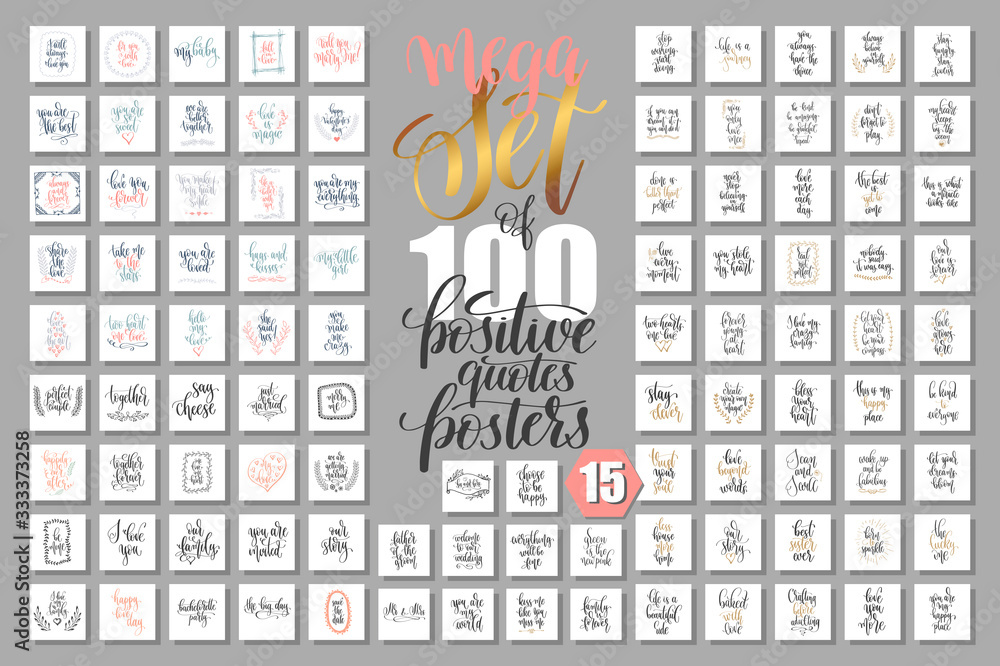 mega set of 100 positive quotes posters, motivational and inspirational phrases isolated to print, - obrazy, fototapety, plakaty 