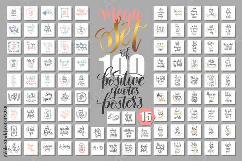mega set of 100 positive quotes posters, motivational and inspirational phrases isolated to print, photo