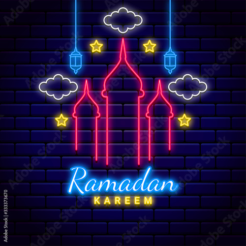 Ramadan Kareem background with neon style. vector illustration