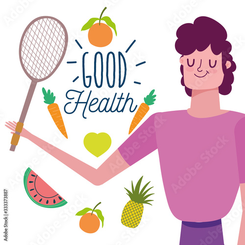 man with fruits vegetables food healthy life