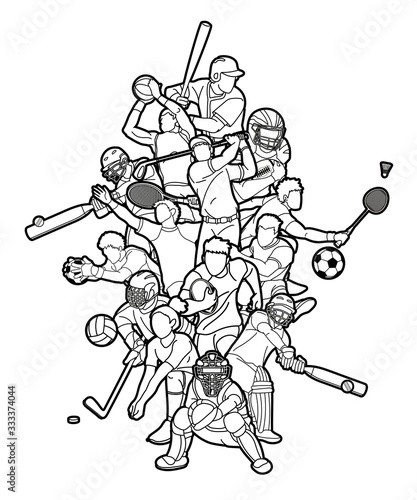 Sports Mix Sport players action  cartoon graphic vector