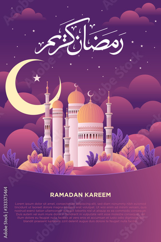 Ramadan Kareem Poster with Mosque Illustration