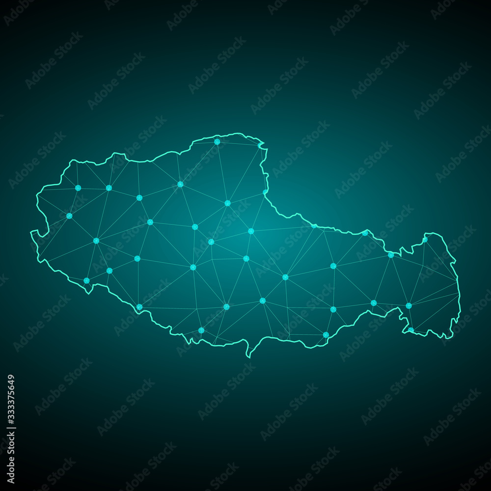 Map of Tibet. Wire frame 3D mesh polygonal network line, design sphere, dot and structure. communications map of Tibet. Vector Illustration EPS10. - Vector