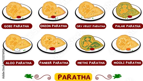 All Paratha indian Street Food Vector