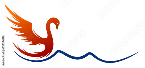 A symbol of red bird with wave.