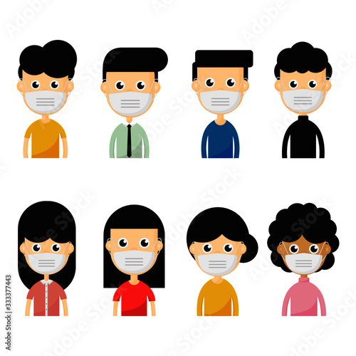 people in protective masks. stop corona virus. covid 19. bacteria isolated on gray background. illustration vector.