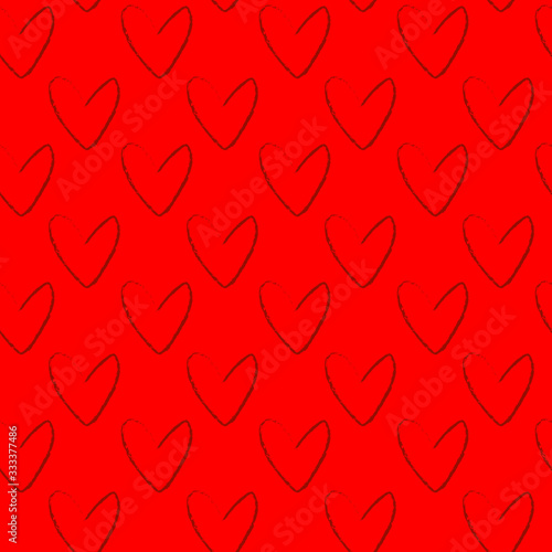Simple hearts seamless vector pattern. Valentines day background. Design endless chaotic texture made of heart silhouettes.