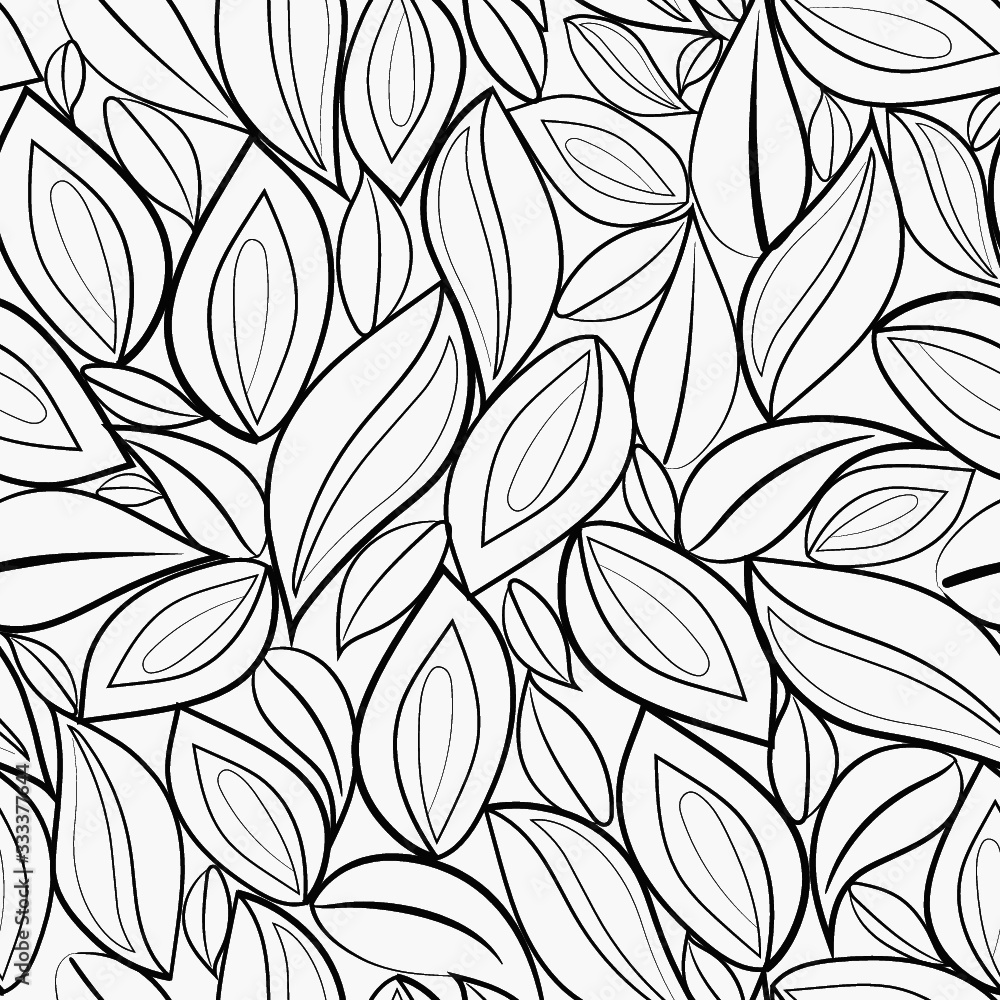black and white abstract hand drawn leaf outline vector seamless backround pattern