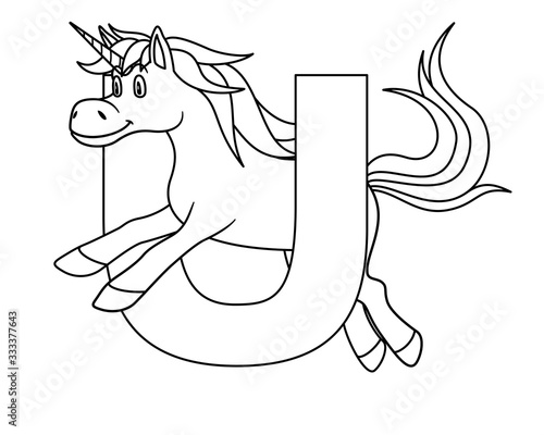 Animal alphabet. capital letter . Raster illustration. For pre school education, kindergarten and foreign language learning for kids and children. Coloring page and books, zoo topic.