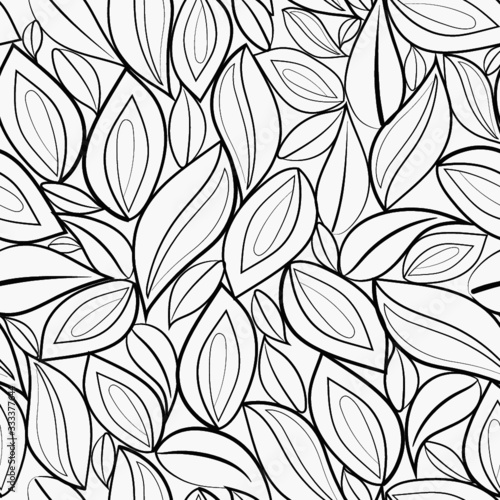 black and white abstract hand drawn leaf outline vector seamless backround pattern