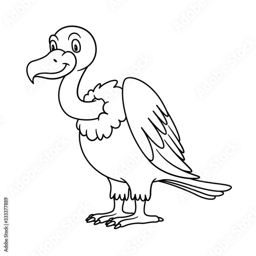Cartoon Animal Griffon Vulture. Raster illustration. For pre school education, kindergarten and kids and children. Coloring page and books, zoo topic. With smiling happy face, friendly predator bird