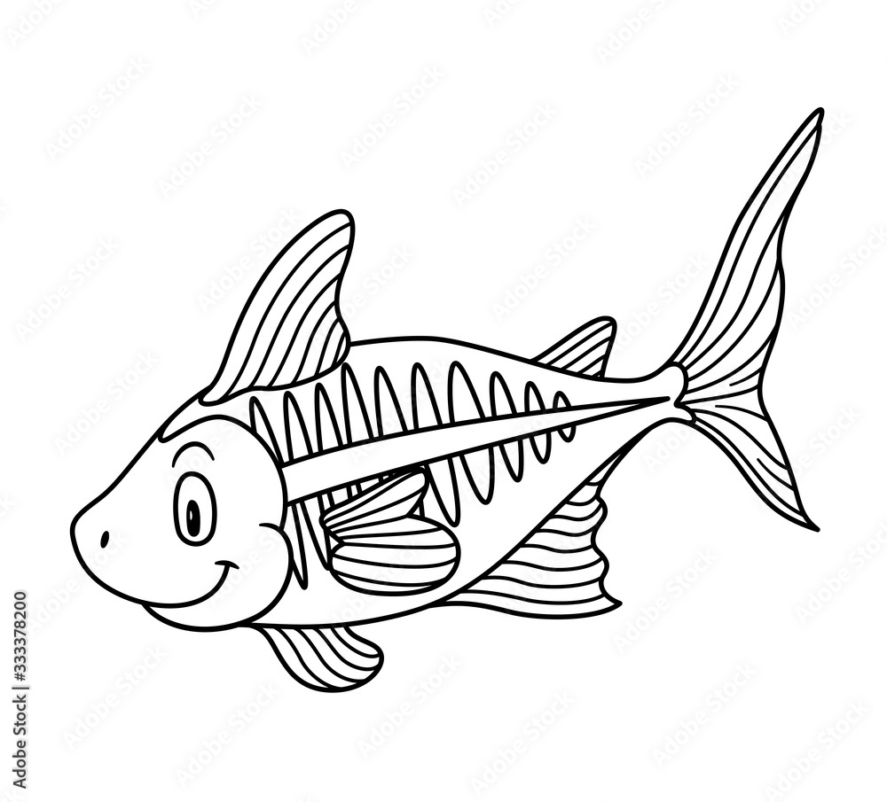 Cartoon Animal XRay Fish. Raster illustration. For pre school