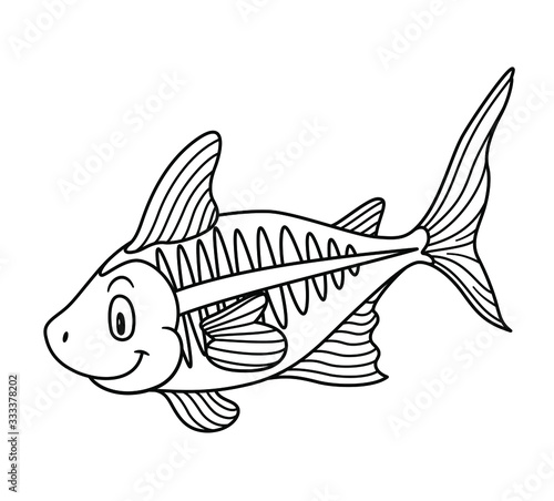 Cartoon Animal X-Ray Fish. Vector illustration. For pre school education, kindergarten and kids and children. Coloring page and books, zoo topic. With smiling happy face, friendly transparent fish