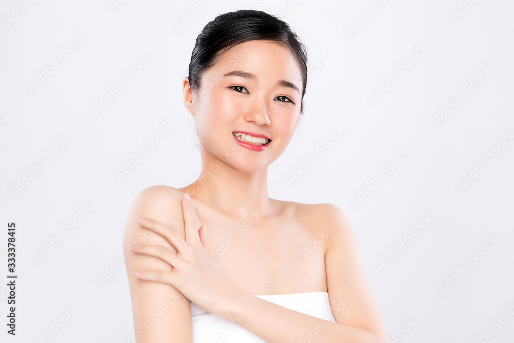 Beautiful Young Asian Woman with Clean Fresh Skin. Face care, Facial treatment, Cosmetology, beauty and healthy skin and cosmetic concept, woman beauty skin isolated on white background Beautiful Young Asian Woman with Clean Fresh Skin. Face care, Facial treatment, Cosmetology, beauty and healthy skin and cosmetic concept, woman beauty skin isolated on white background