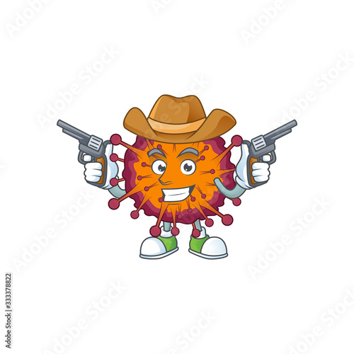 Cool cowboy cartoon design of COVID19 syndrome holding guns